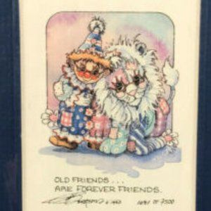 Vtg Jody Bergsma 1990 Mini 5x7" Art Print Old Friends are Forever Friends Clown